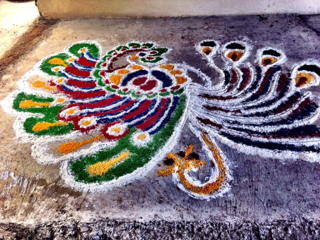 Rangoli design created by Pravina's daughter in the courtyard entry