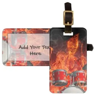 Rocking Flaming Skeleton on Drums Bag Tag