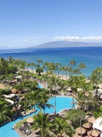 beach resort pool and grounds aerial view