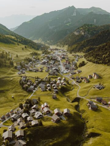 Malbun, Triesenberg, Liechtenstein Rural Landscape with Mountains Village