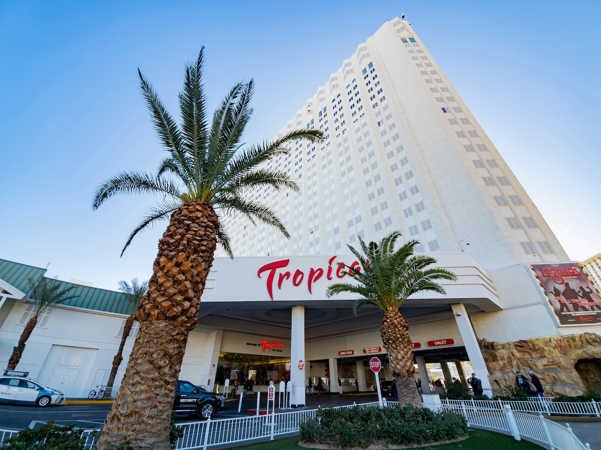 Las Vegas, DEC 28: Exterior view of the famous Tropicana Casino on DEC 28, 2019 at Las Vegas, Nevada