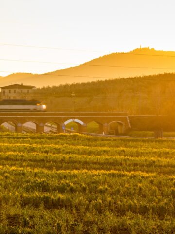 Railway bridge over road in Tuscany, Italy