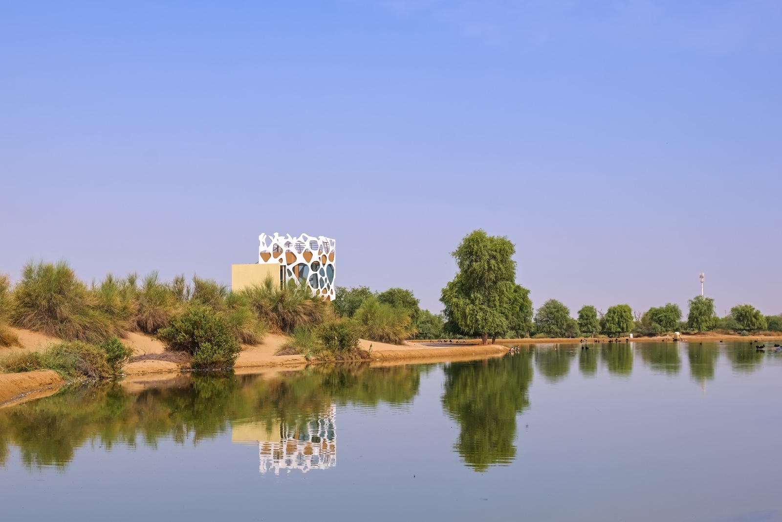 Al Qudra Lakes in Al Marmoom Desert Conservation Reserve, popular place for recreation and picnics. Dubai, UAE