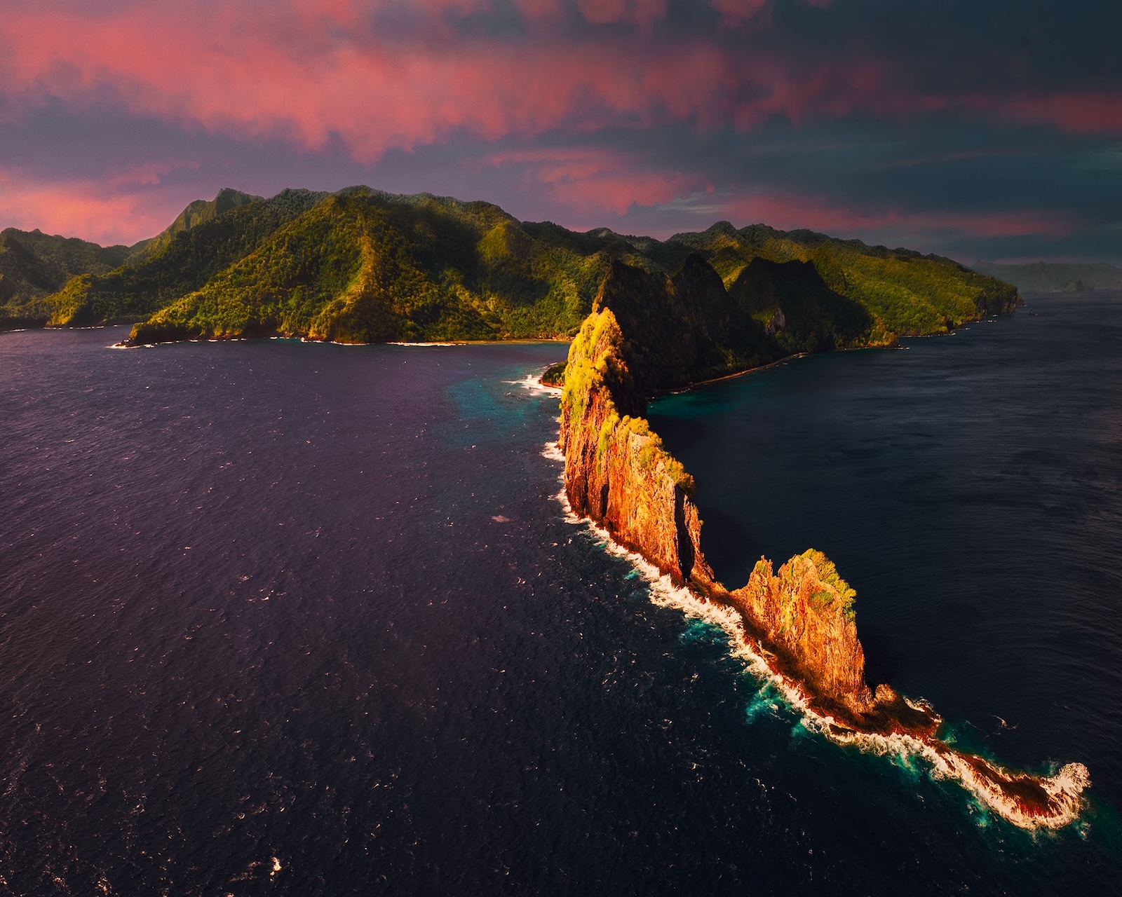 An aerial drone  view of Tutuila Island